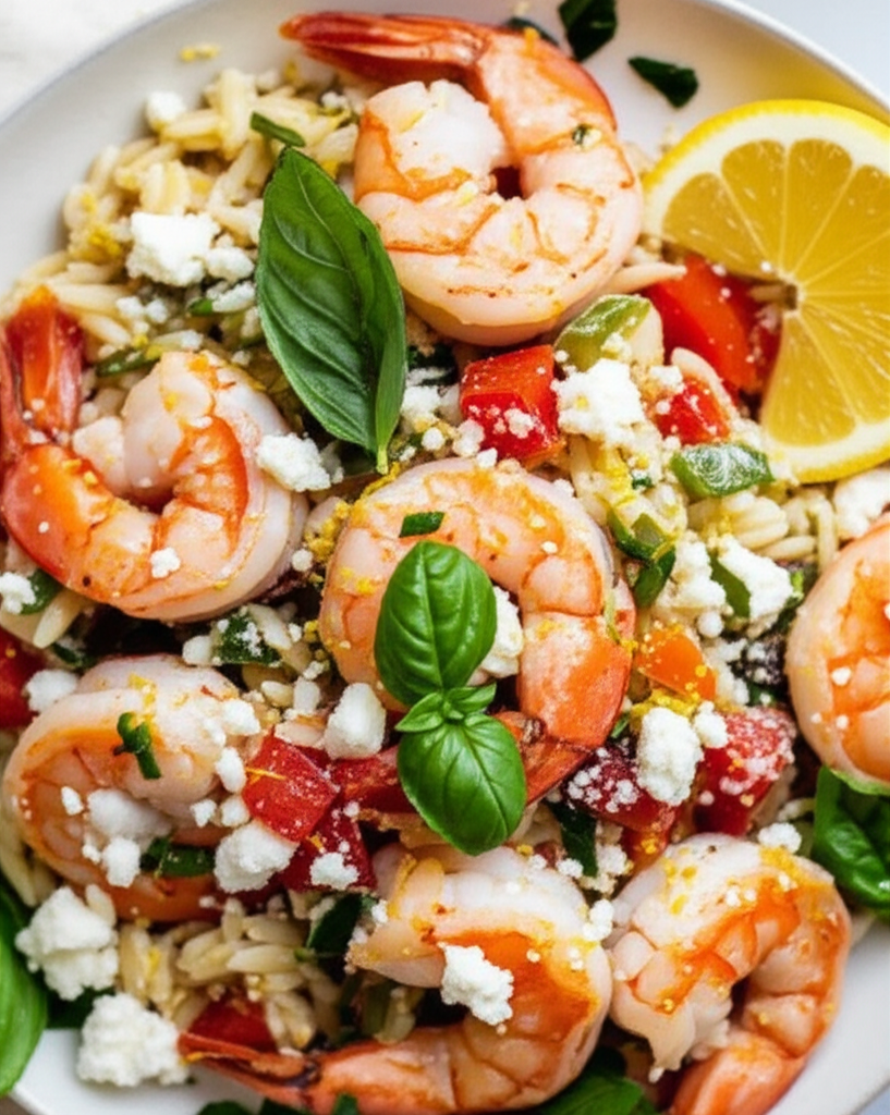 Basil Shrimp With Feta And Orzo image