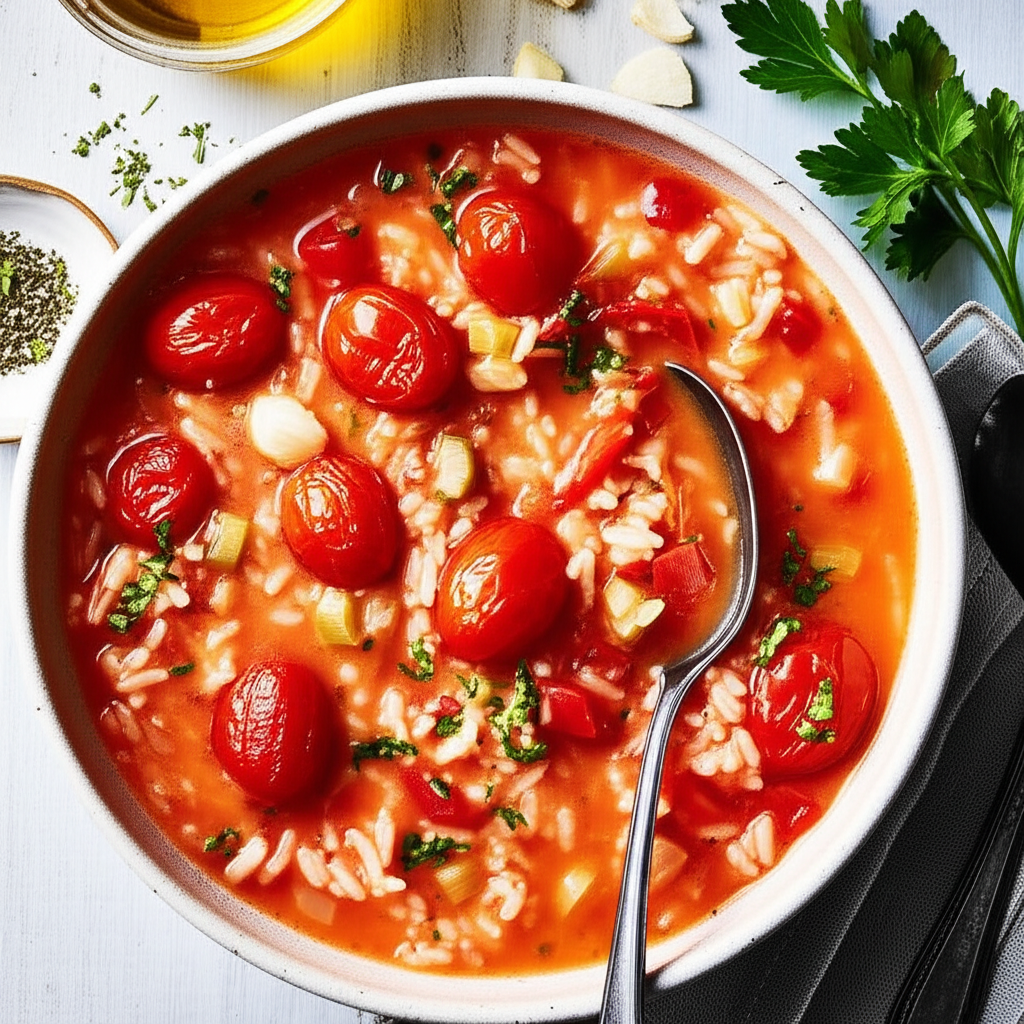 Basil Tomato Rice Soup image