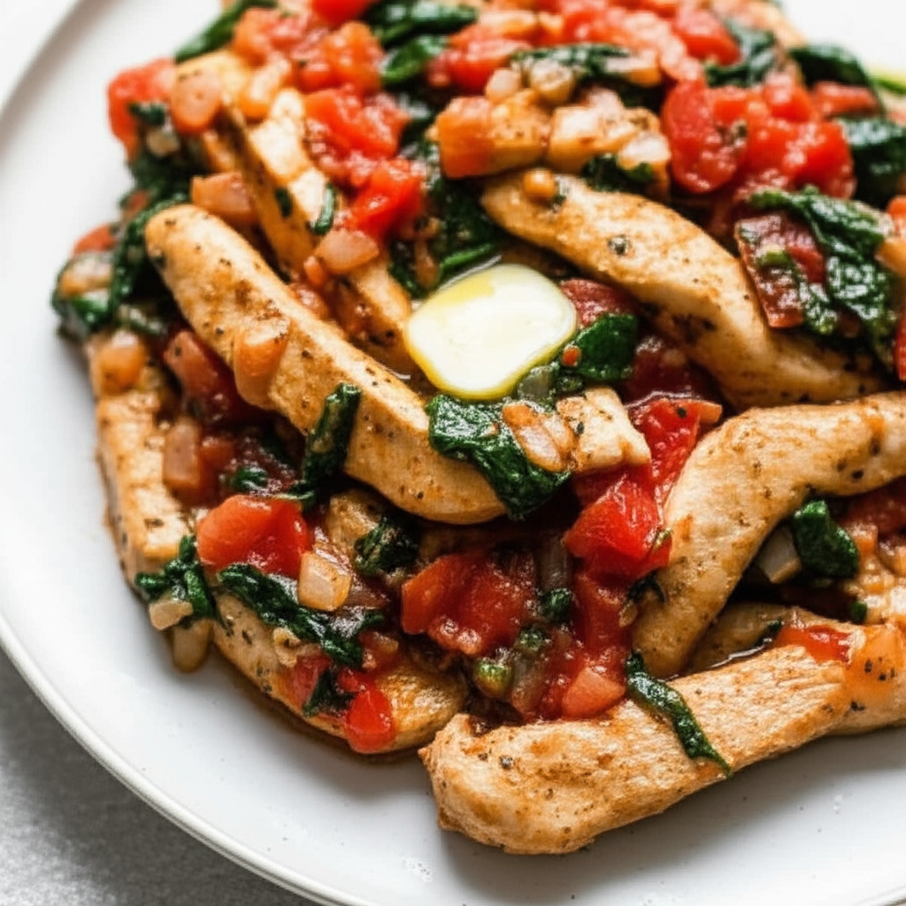 Basil Spinach Tomato Pork Strips image