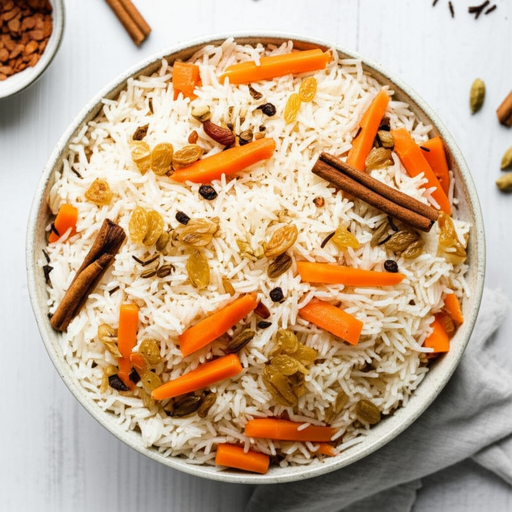 Basmati Rice With Carrots Raisins And Spices Kabli image