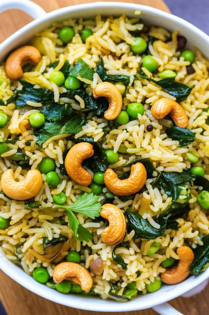 Basmati Rice With Cashews Peas And Fresh Coriander image