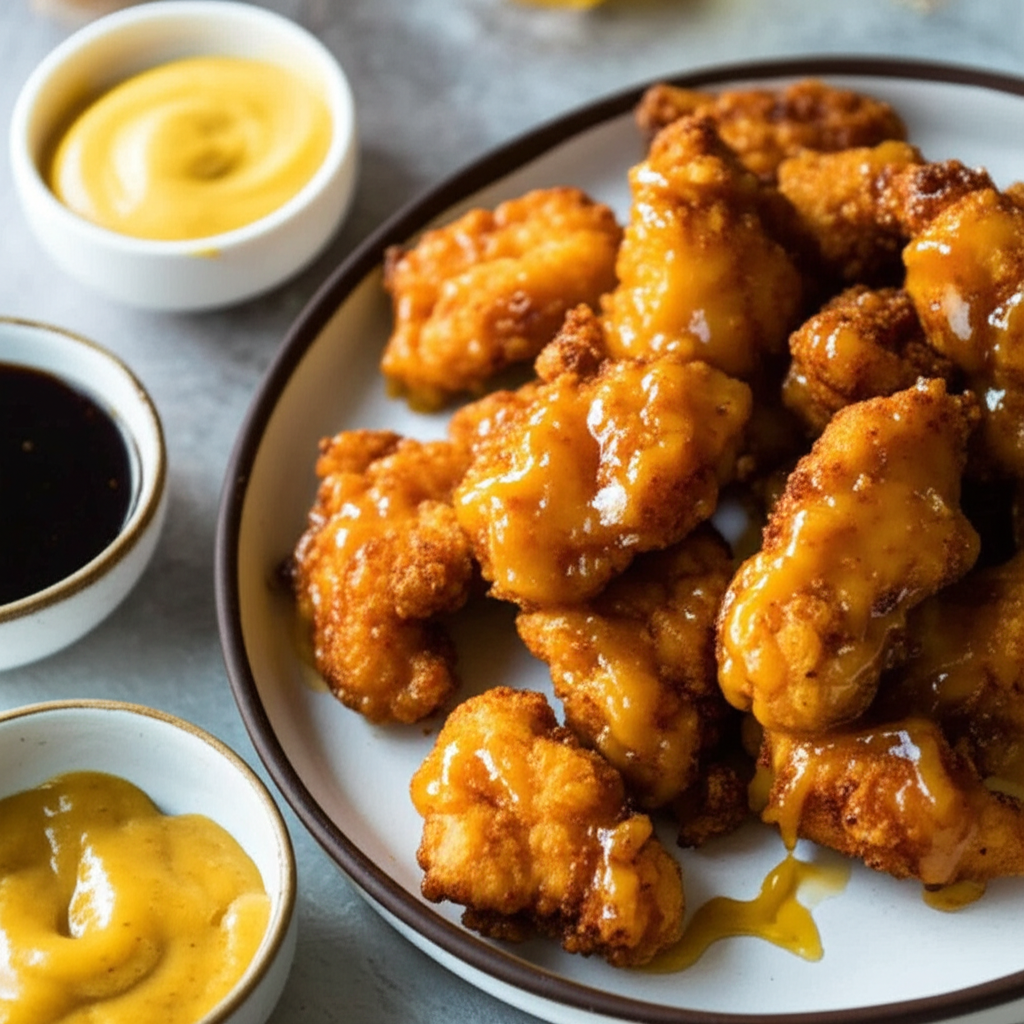 Battered Chicken Tapas With Honey And Mustard Pollo Rebozado image