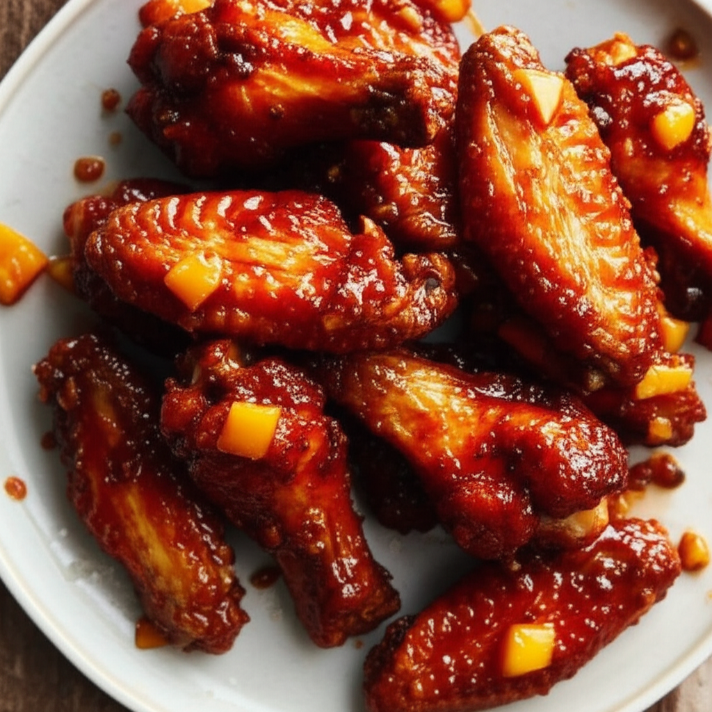 Battered Chicken Wings With Pomegranate And Mango Barbecue Sauce image