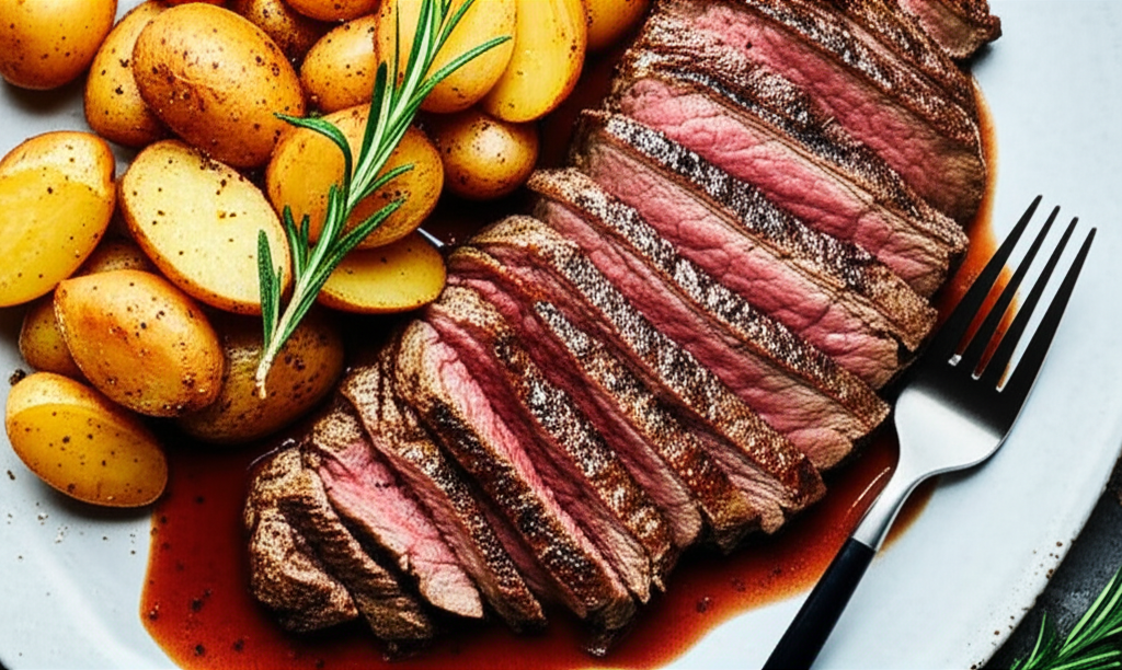 Bavette Flap Steak With Beurre Rouge Roasted Potatoes image