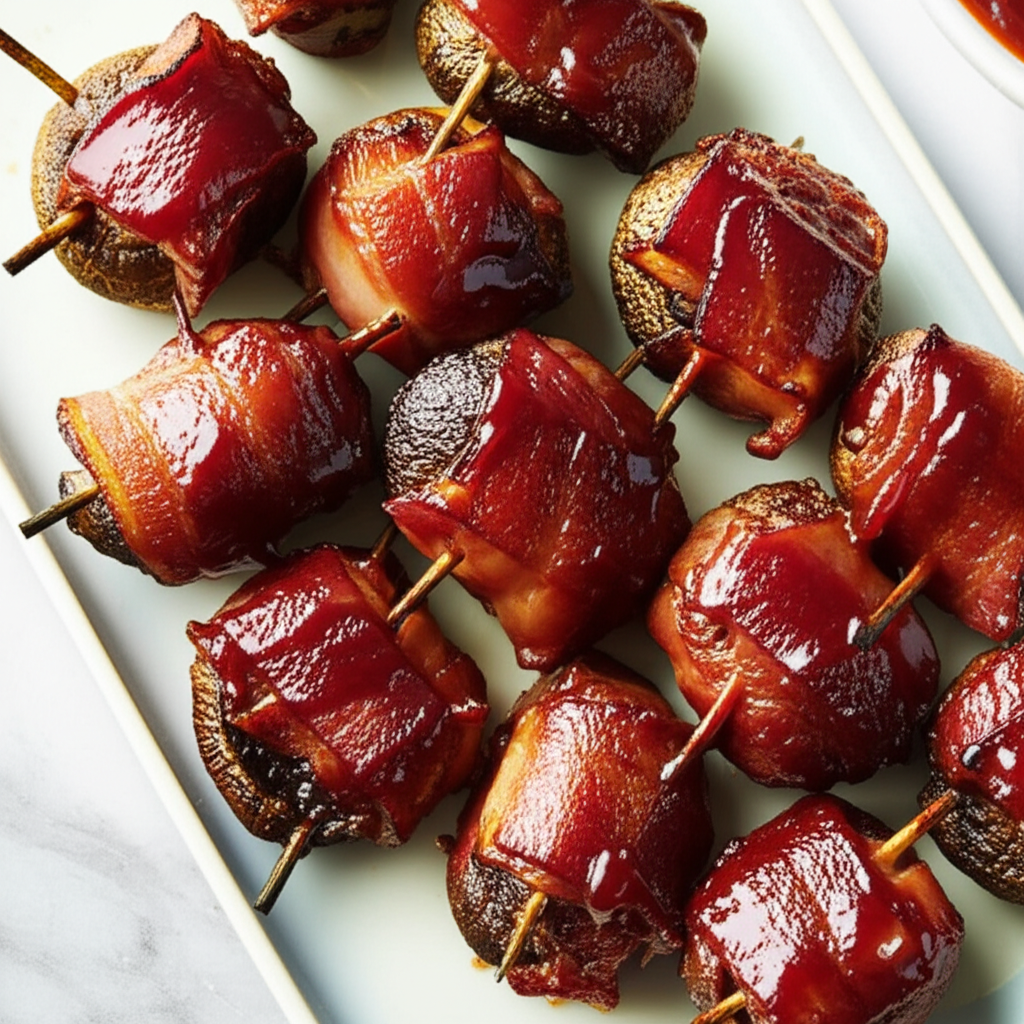 Bbq Bacon Wrapped Mushrooms image
