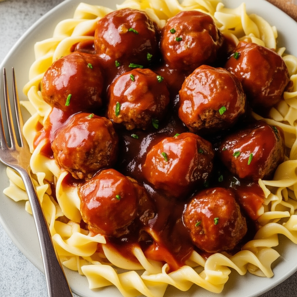 Bbq Meatballs Egg Noodles image