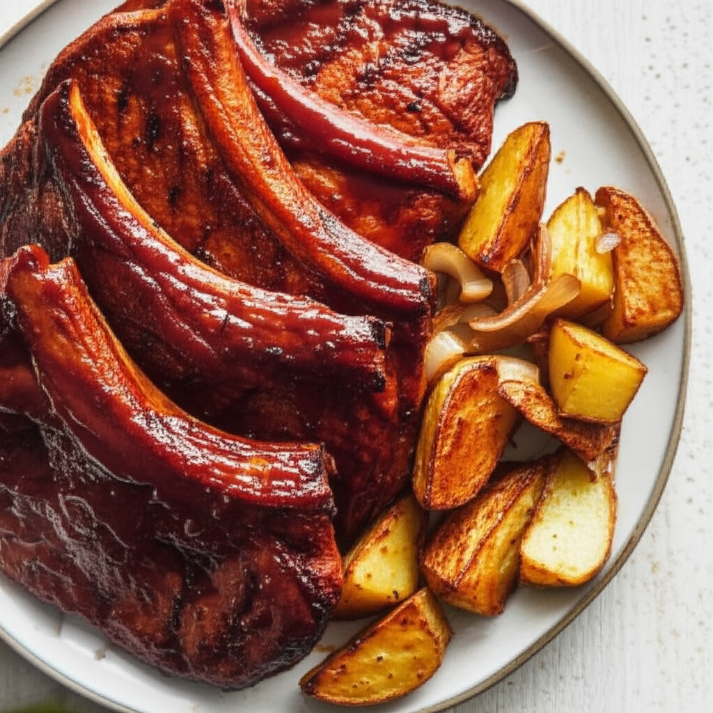 Bbq Pork Chops And Roasted Potatoes image