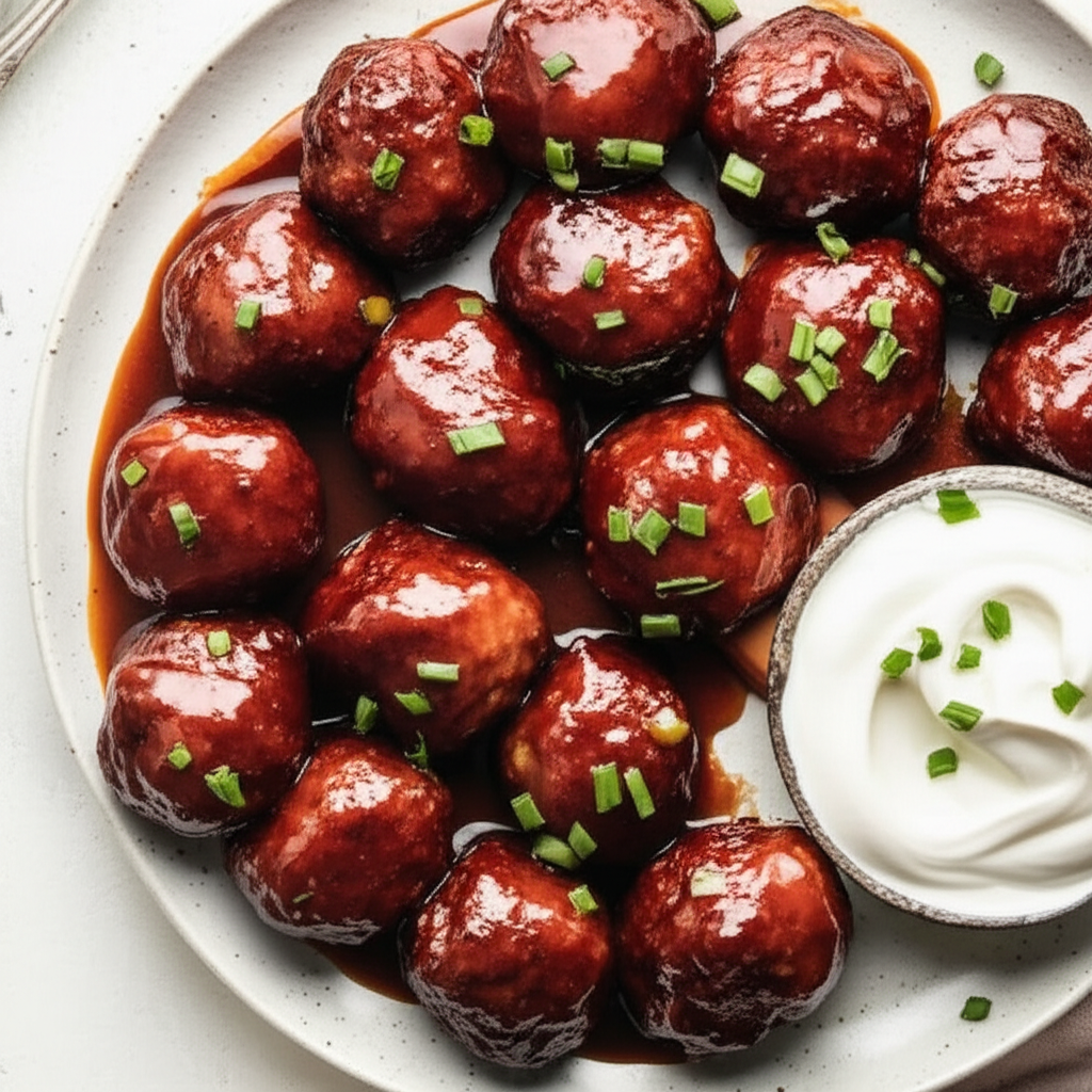 Bbq Pork Sausage Balls With Sauce And Dip image