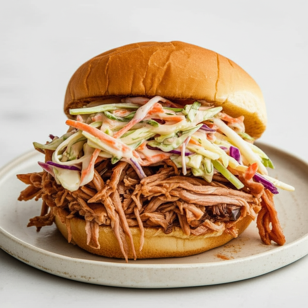Bbq Pulled Pork And Cole Slaw Sandwich image