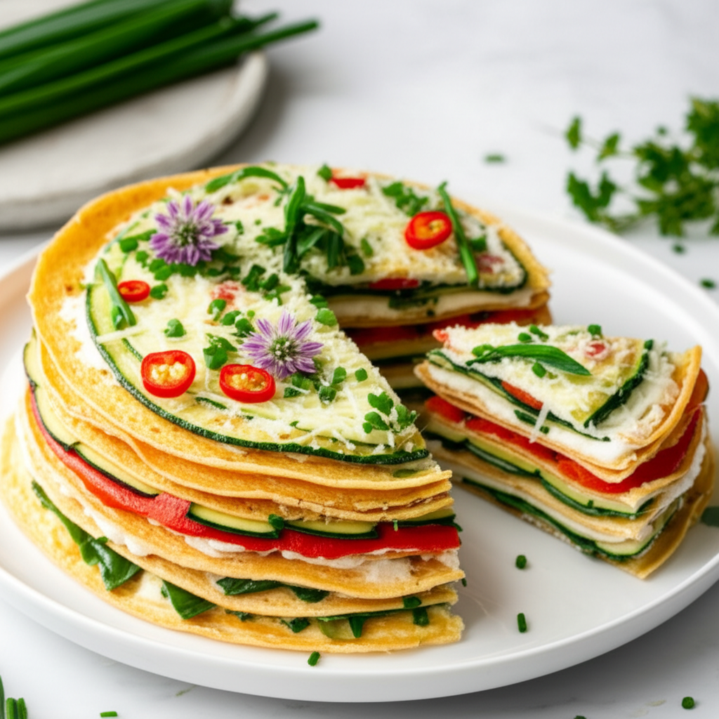 A French Country Affair Elegant Omelette Gateau W Chive Flowers image