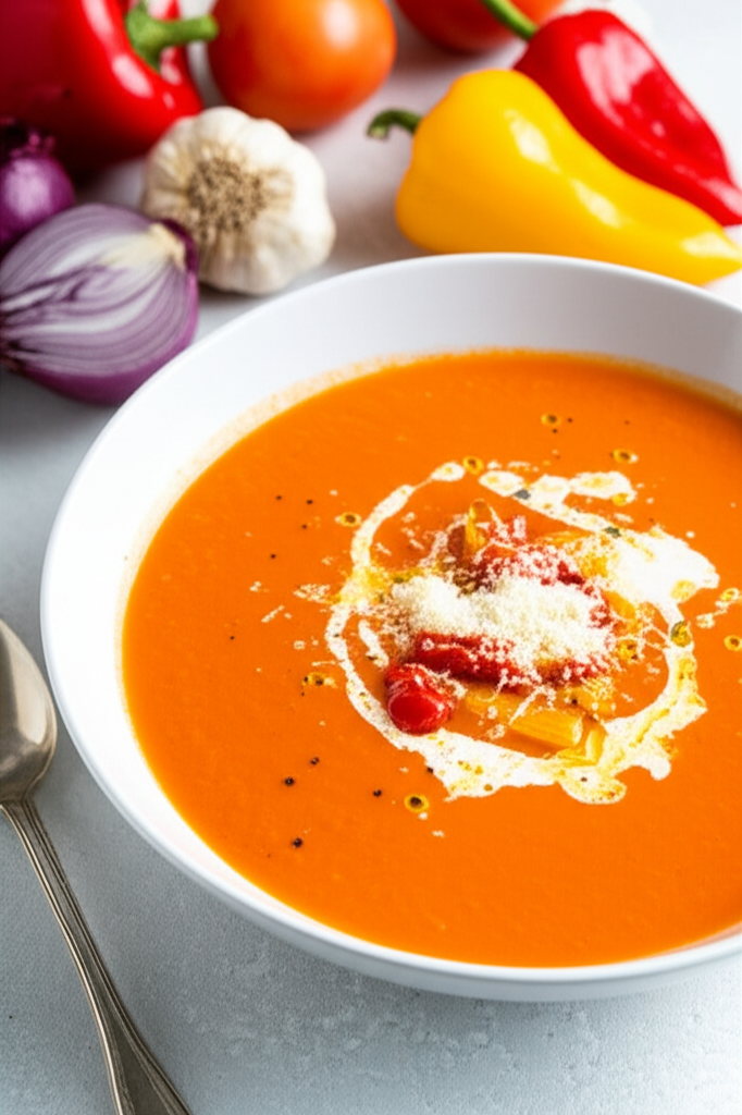 A Fresh Roasted Tomato And Red Pepper Soup image