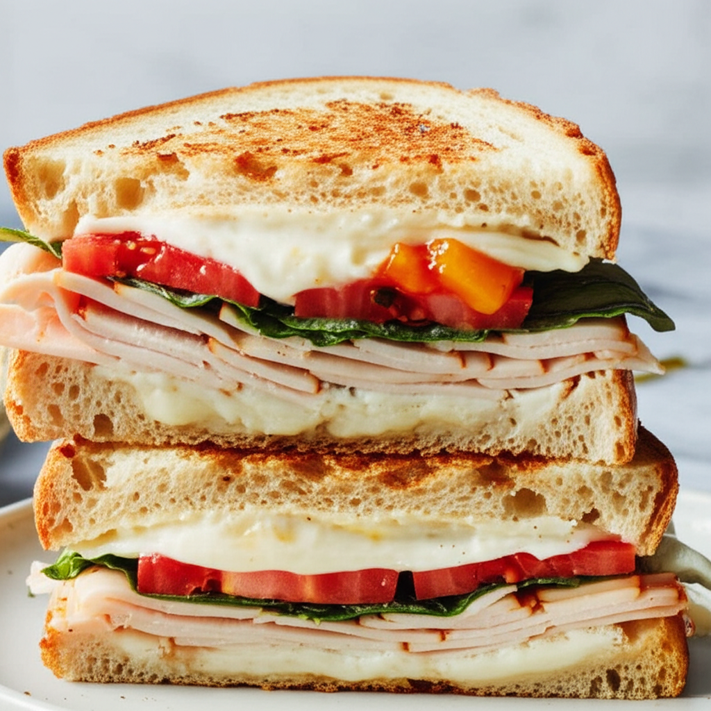 A Grilled Roasted Turkey Provolone Sandwich image