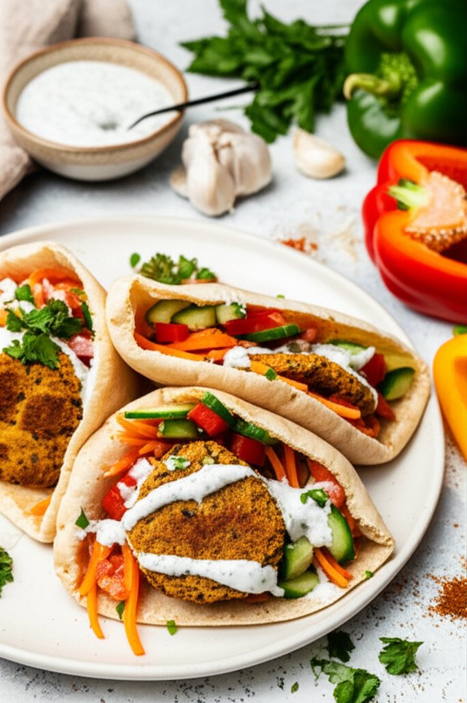 Bean And Rice Patties In Pita With Yogurt Tahini Dressing image