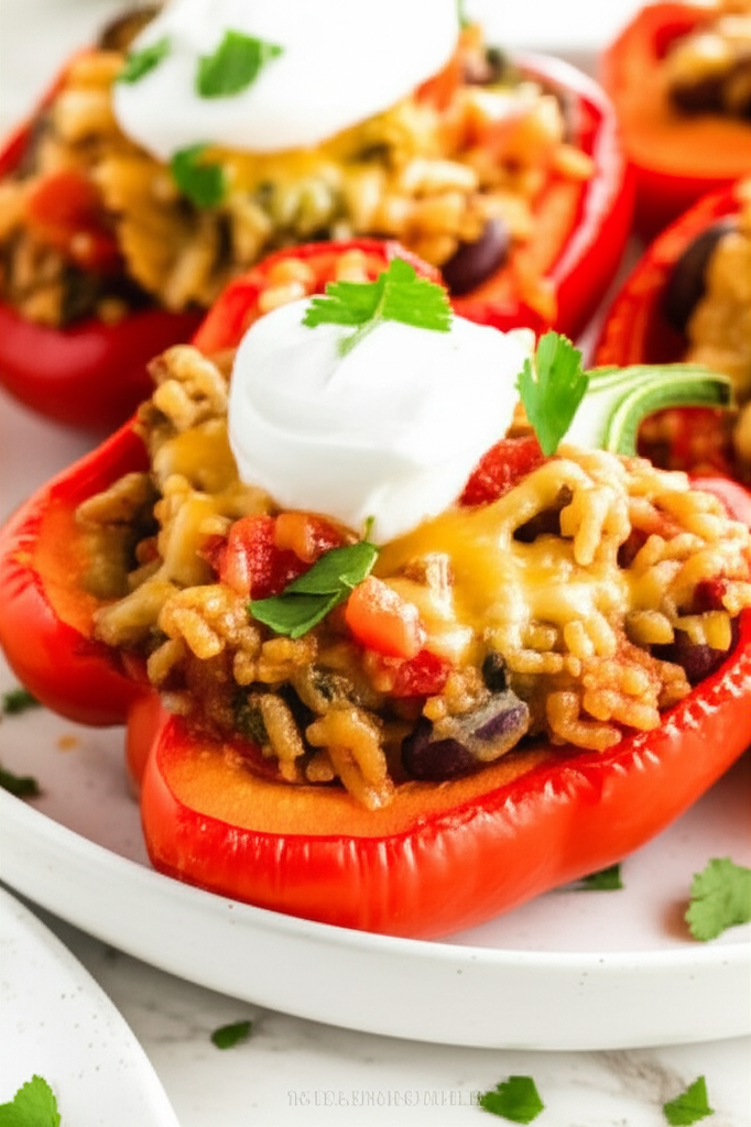 Bean And Rice Stuffed Red Bell Peppers Crock Pot image