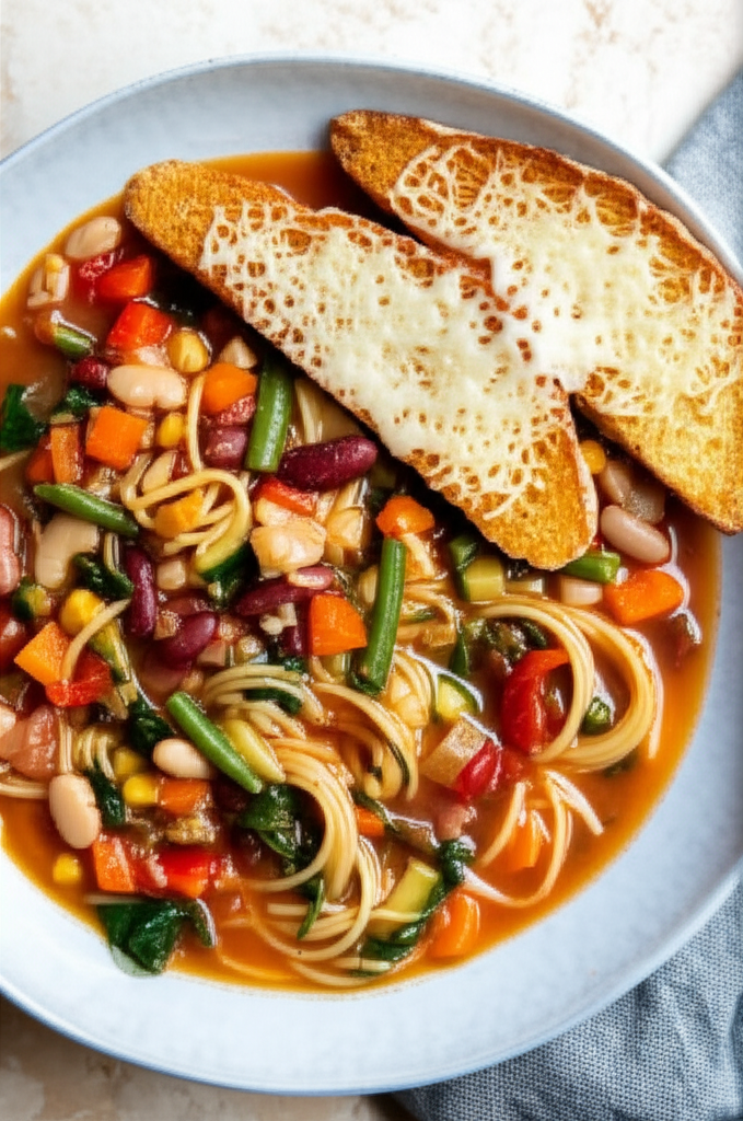 Bean And Vegetable Soup With Cheesy Toasts image