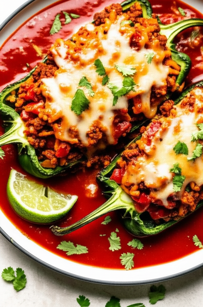 Spicy Chorizo Stuffed Poblano Peppers With Cheese image