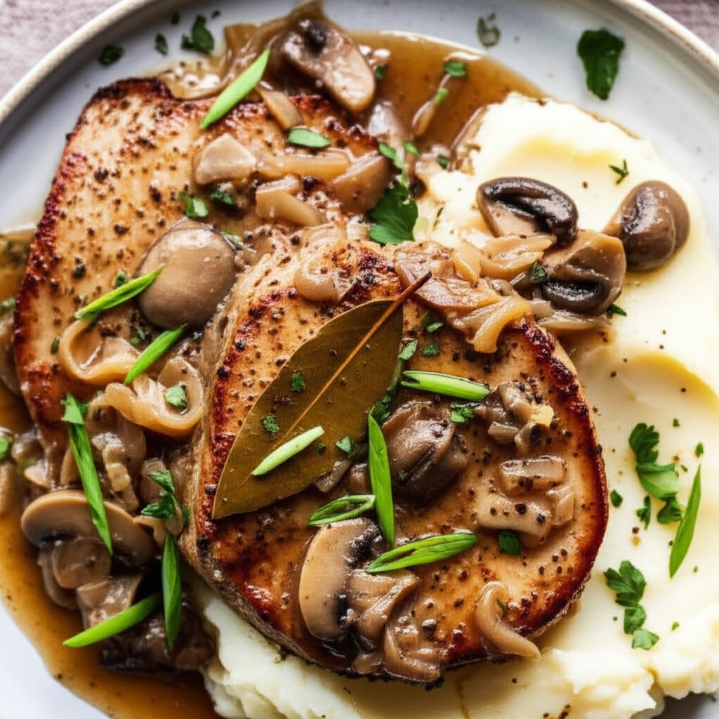 A Healthier Smothered Pork Chops Mushrooms And Onions image