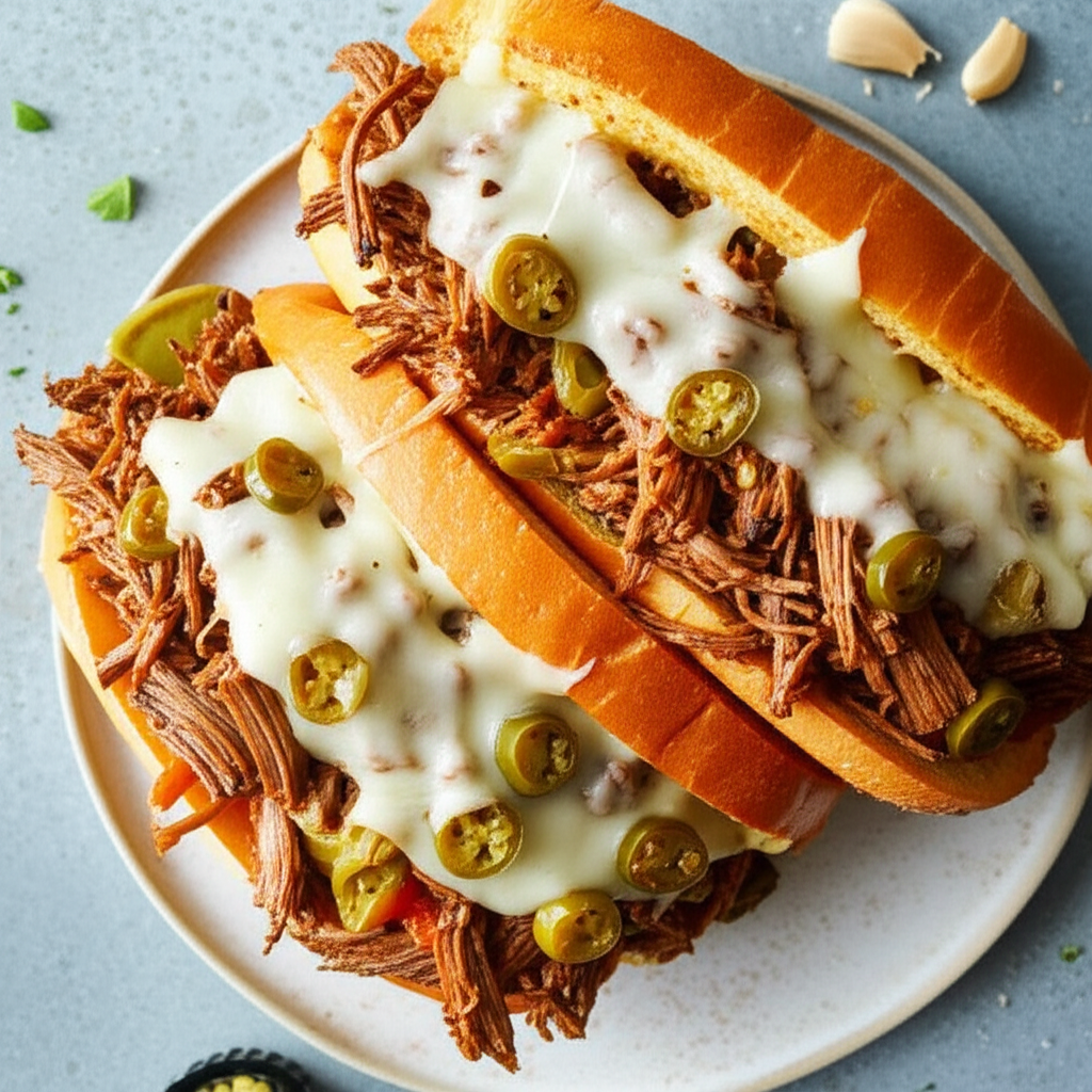 Spicy Garlic Italian Beef Sandwiches image