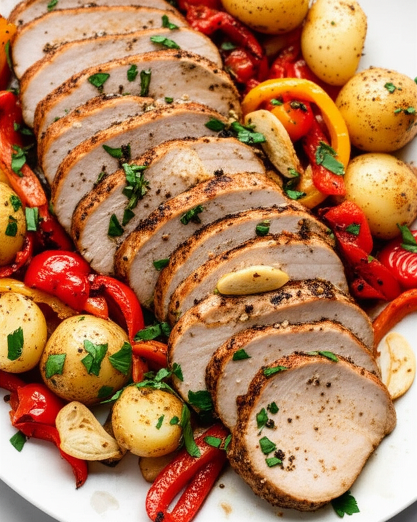 Spicy Pork Tenderloin With Potatoes And Peppers image