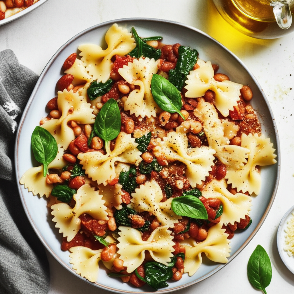 Beans Bow Ties Spinach Cheese image