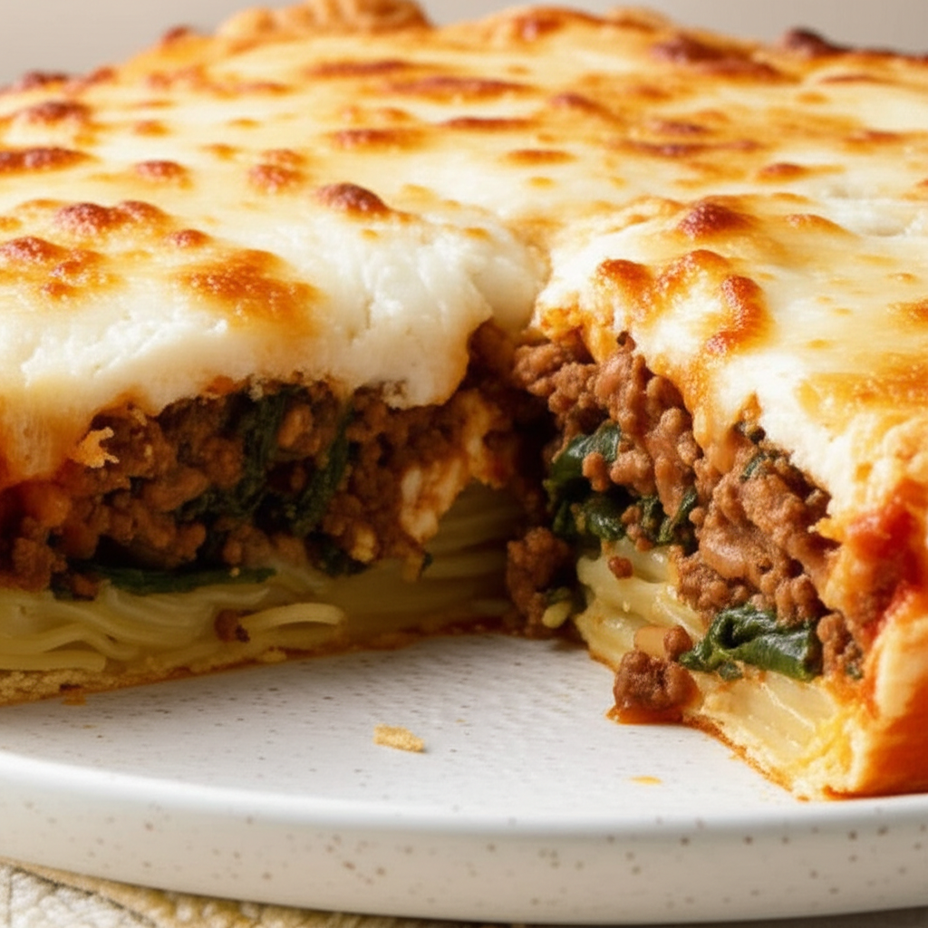 Spinach Beef Spaghetti Pie image