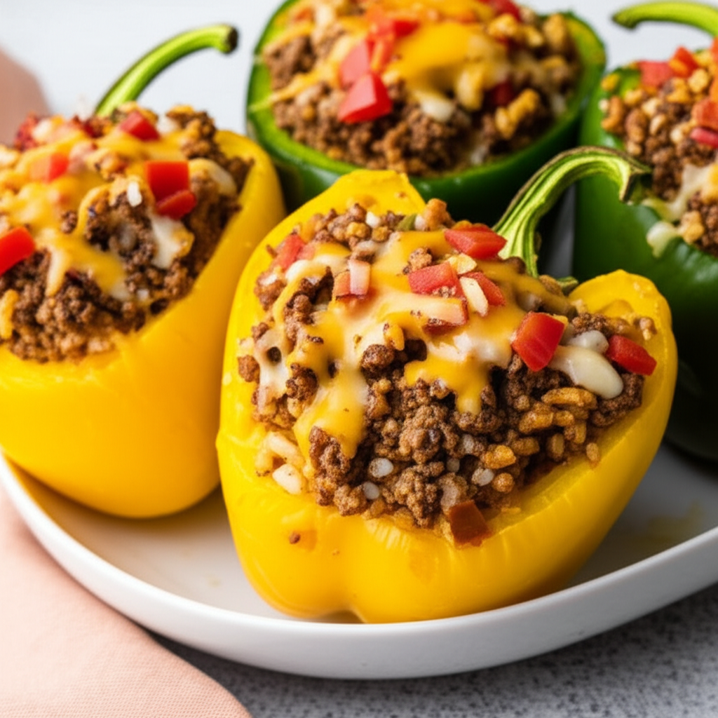 Beef Yellow Spanish Rice Stuffed Bell Peppers image