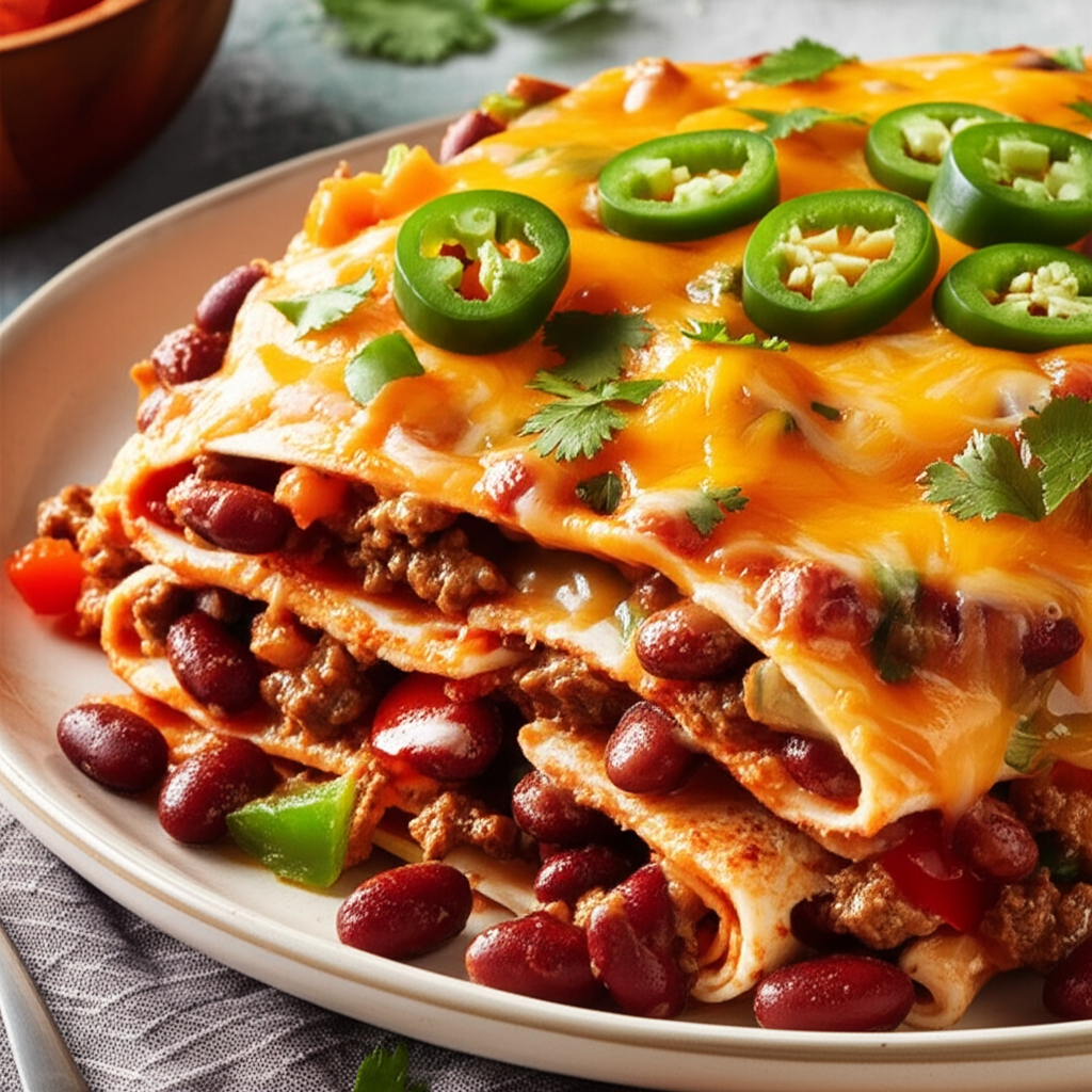 Beef N Bean Burrito Stack Crock Pot Slow Cooker image