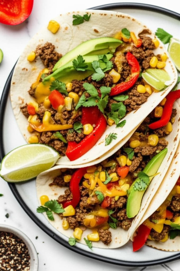 Beef And Corn Tacos With Garlicky Roasted Peppers image