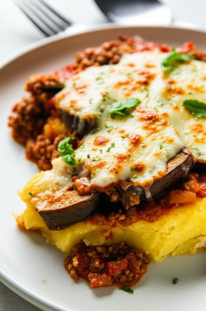 Beef And Eggplant Bake With Polenta Crust image