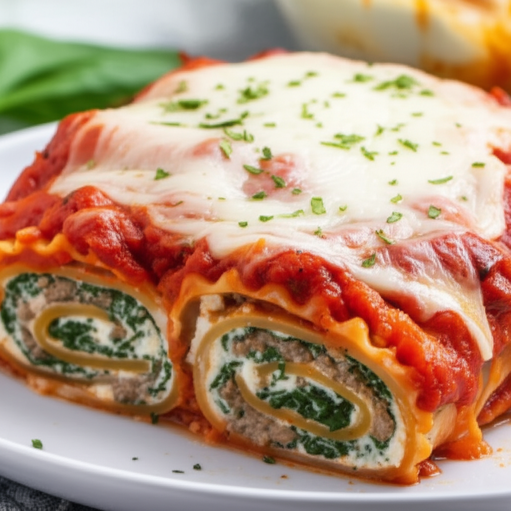 Beef And Spinach Lasagna Roll Ups For Two image