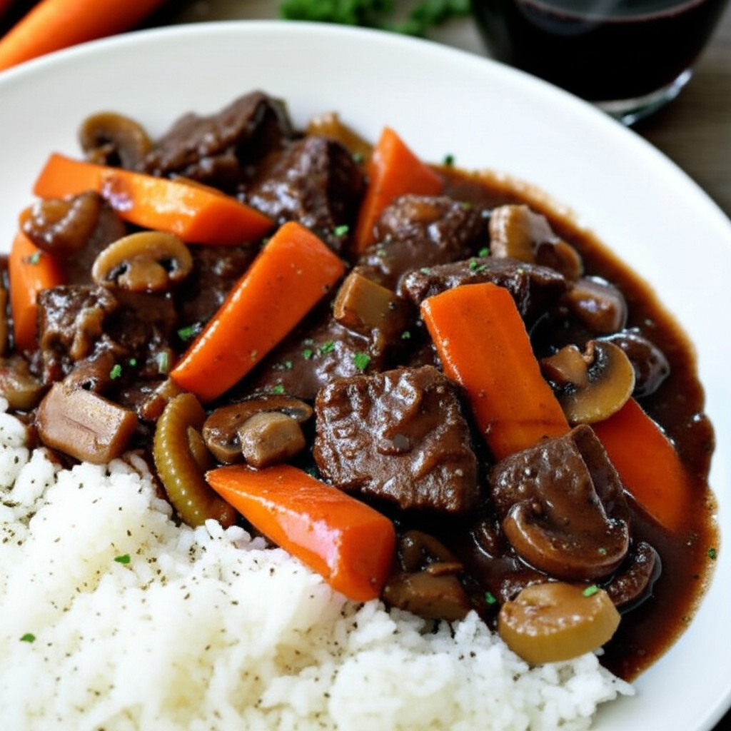 Beef And Vegetables In Red Wine Sauce image