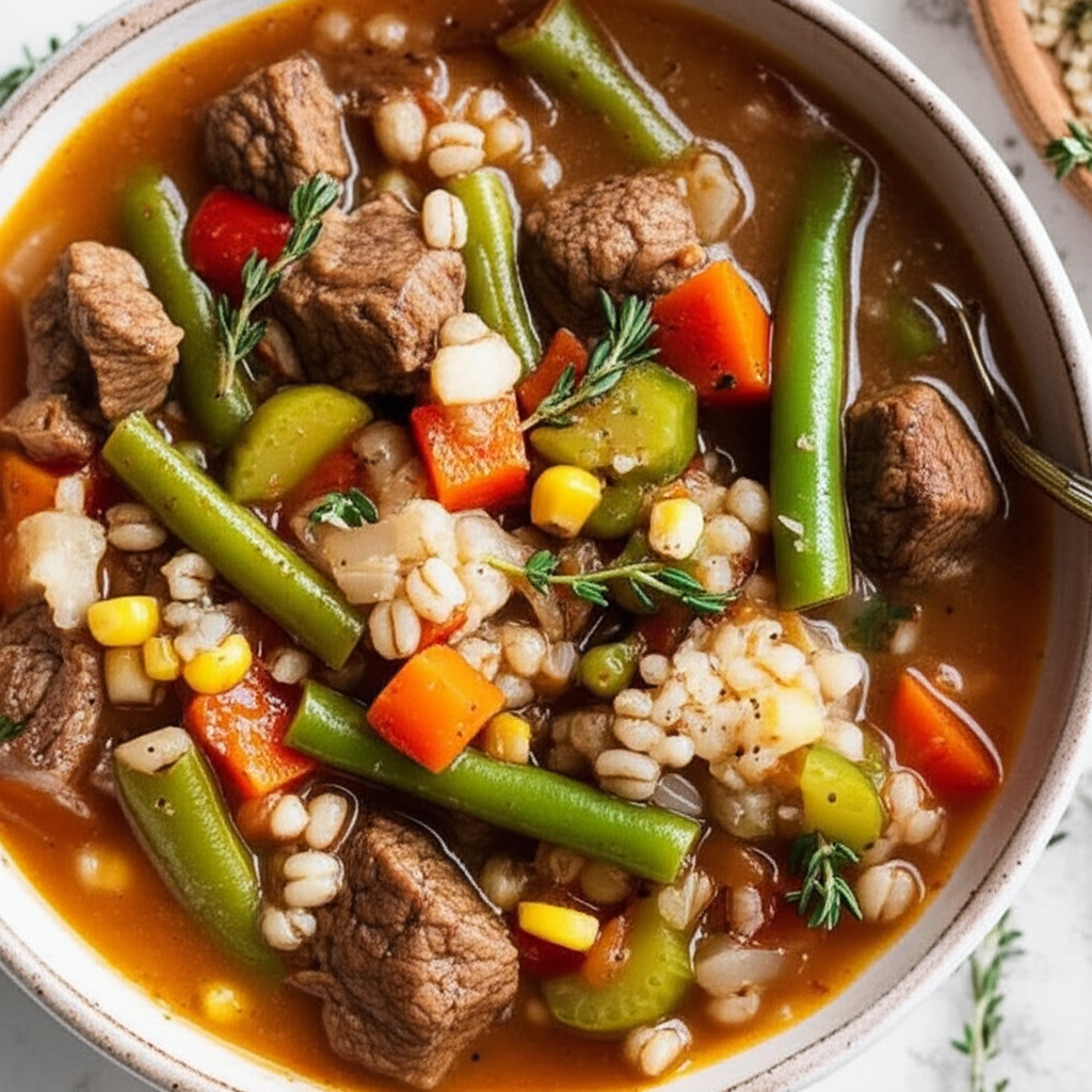 Beef Barley Veggy Soup Crock Pot image