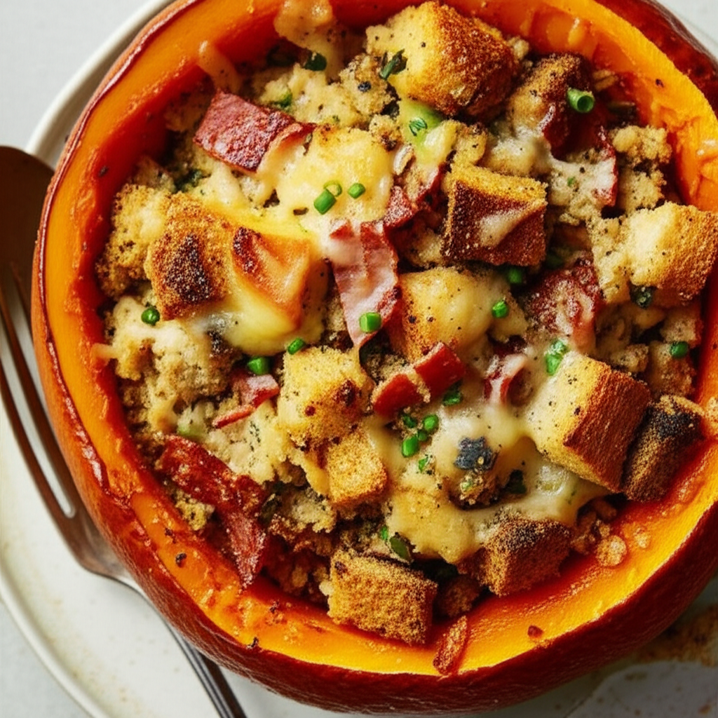 Stuffed Pumpkin With Bacon Gruyere Stuffing image