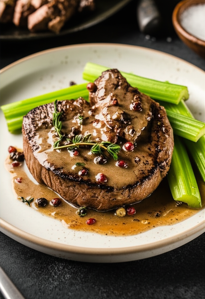 Beef Fillet Steaks With Pepper Thyme Sauce image