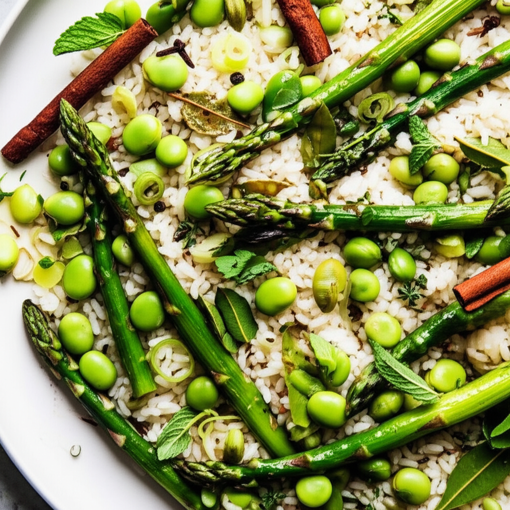 A Pilaf Of Asparagus Broad Beans And Mint image