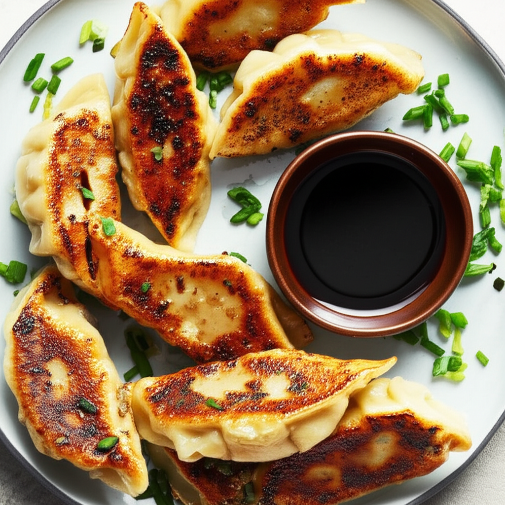 Beef Gyoza With Black Vinegar Dipping Sauce image