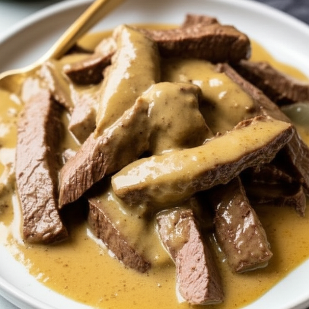 Beef In Mustard And Cream Sauce Emancs De Boeuf image