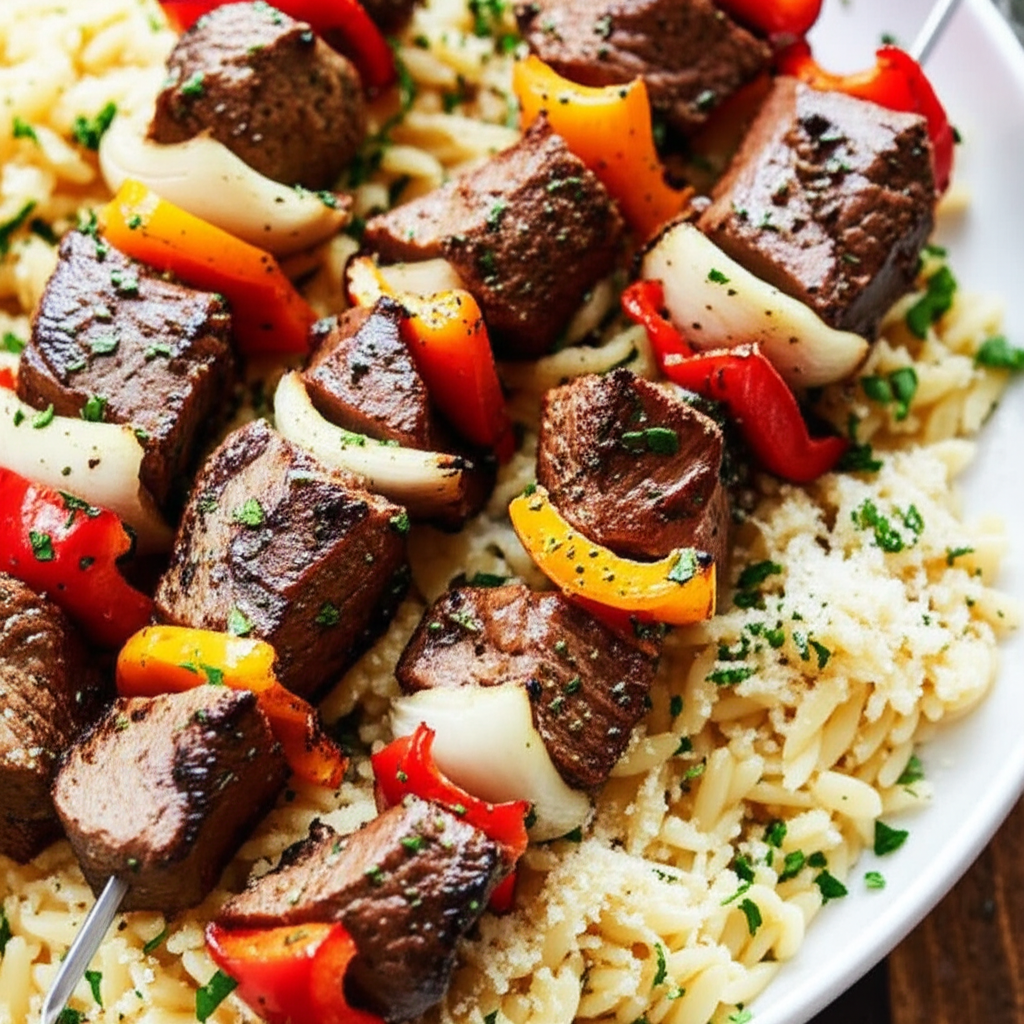Beef Kabobs Parmesan Orzo image
