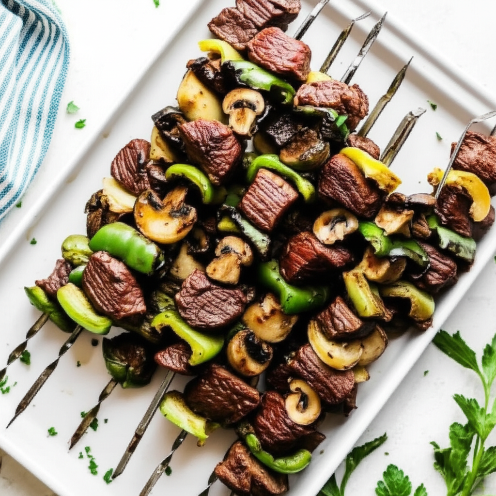 Beef Kebabs Beef Bell Pepper And Mushroom Kabobs image