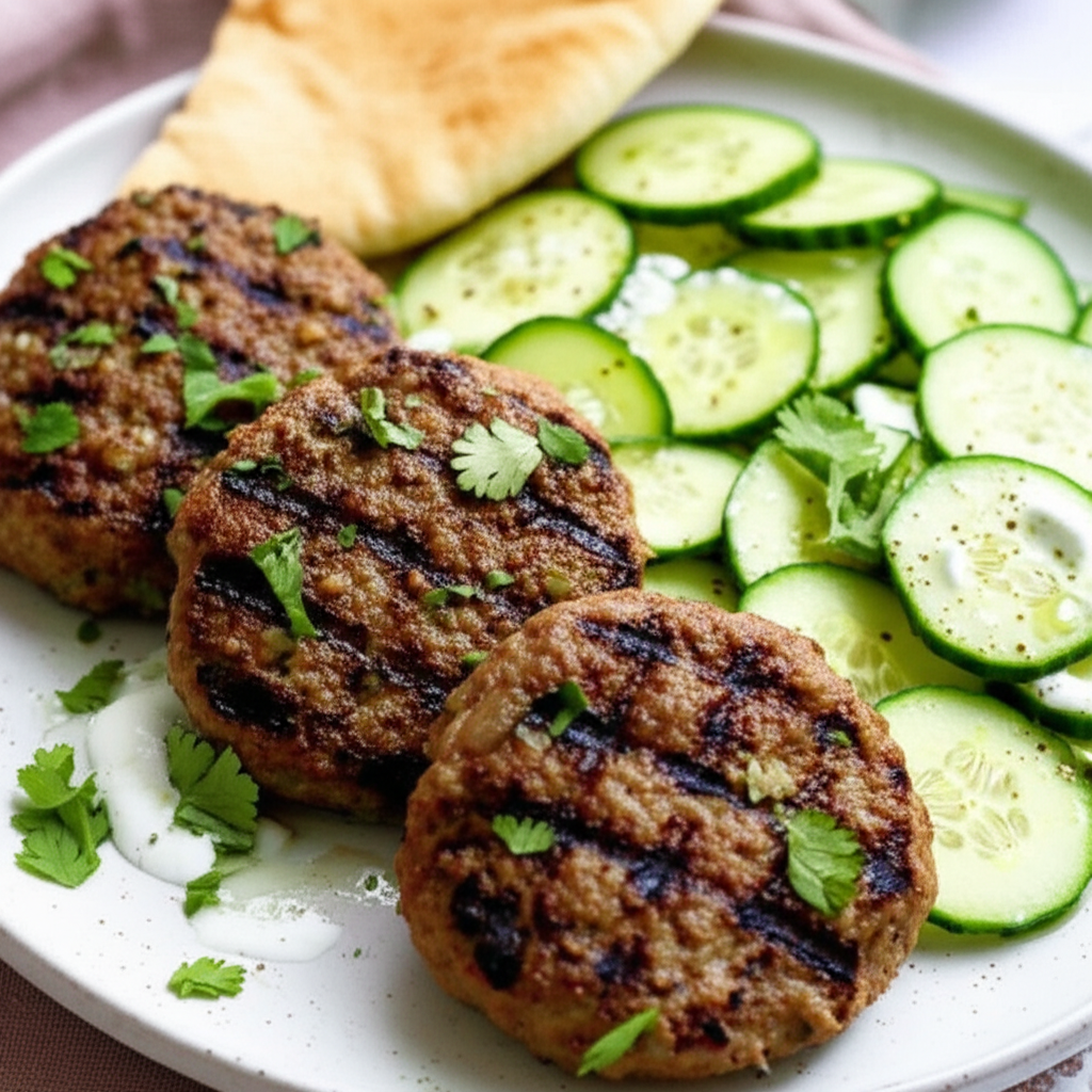 Beef Kefta Patties With Cucumber Salad image