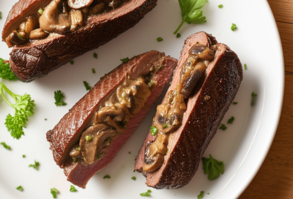 Beef Pockets Steaks Stuffed With Mushrooms Filling image