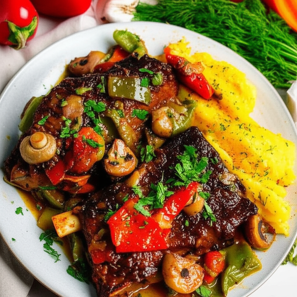 Beef Ribs With Roasted Peppers Roumanian Style image