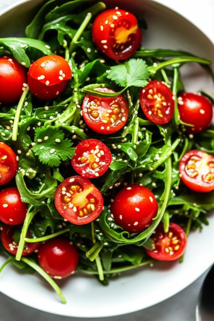 A Salad Of Arugula Rocket Cherry Tomatoes And Sesame Seed image