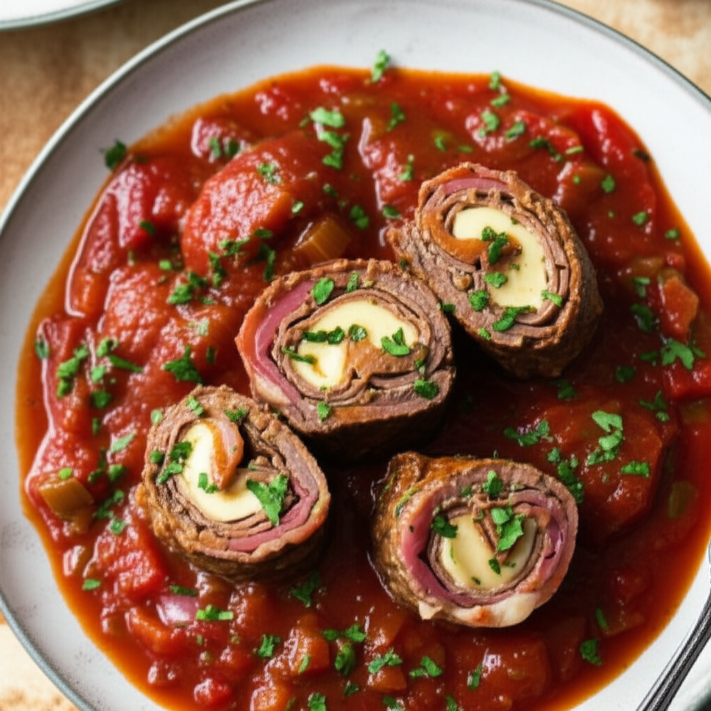 Beef Rolls In Red Wine Tomato Sauce image