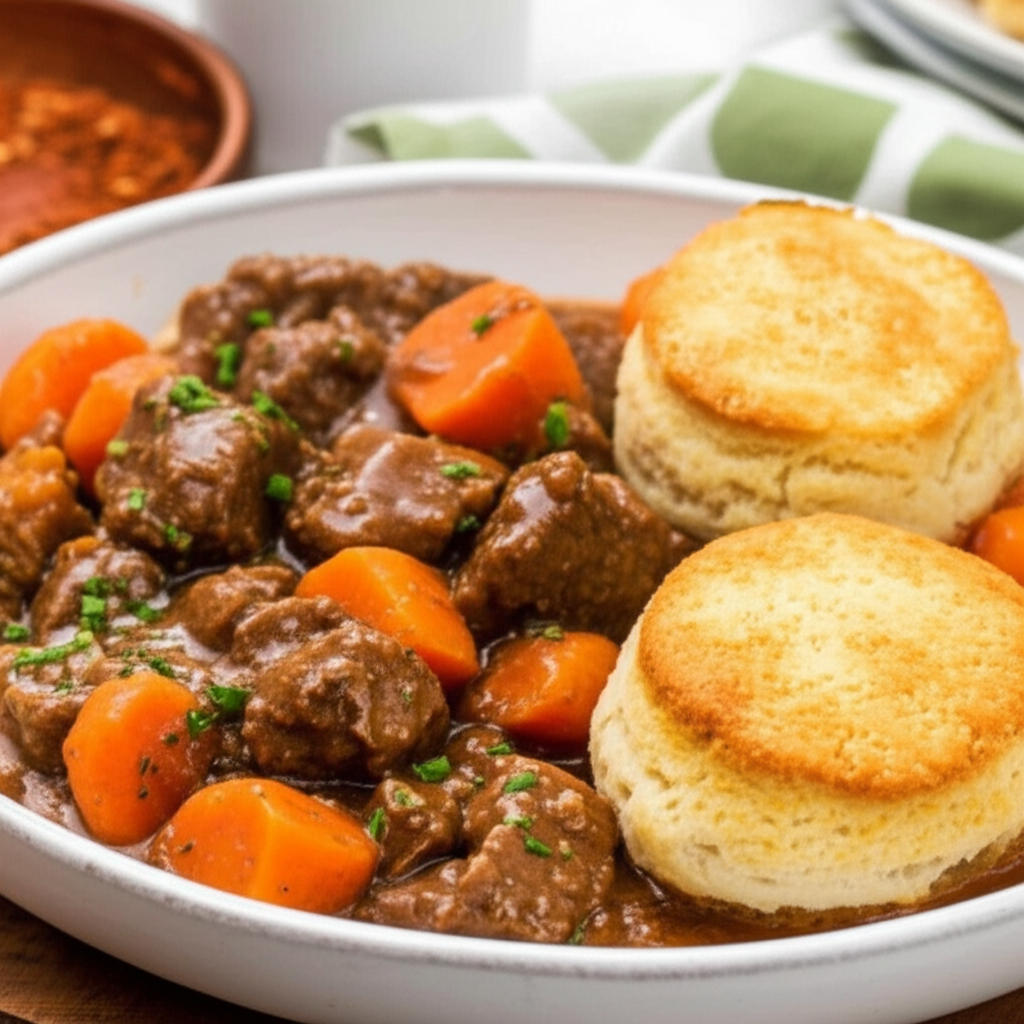 Homebakes Knock Off Beef Stew And Biscuits image