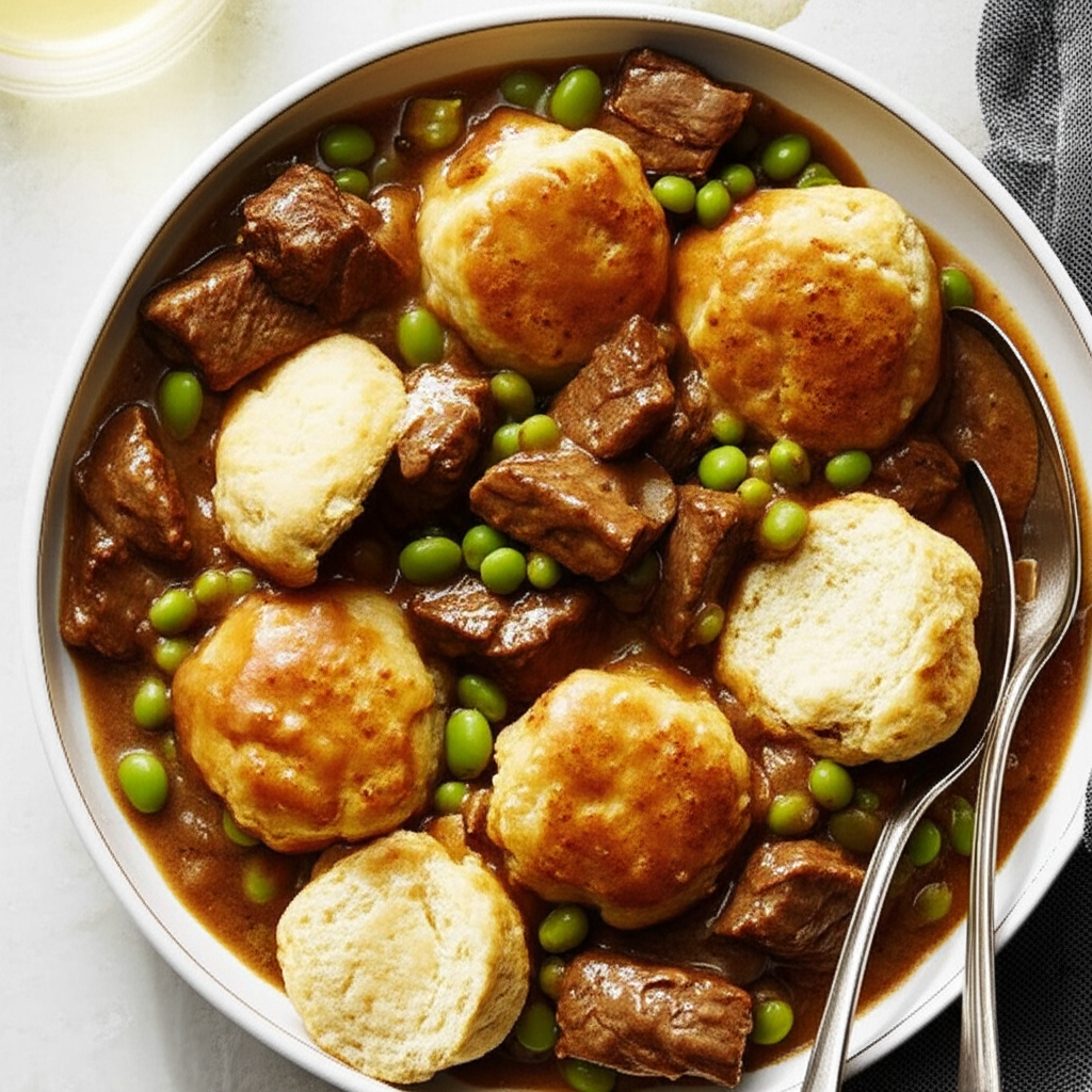 Beef Stew With Onion Gravy And Biscuit Dumplings image