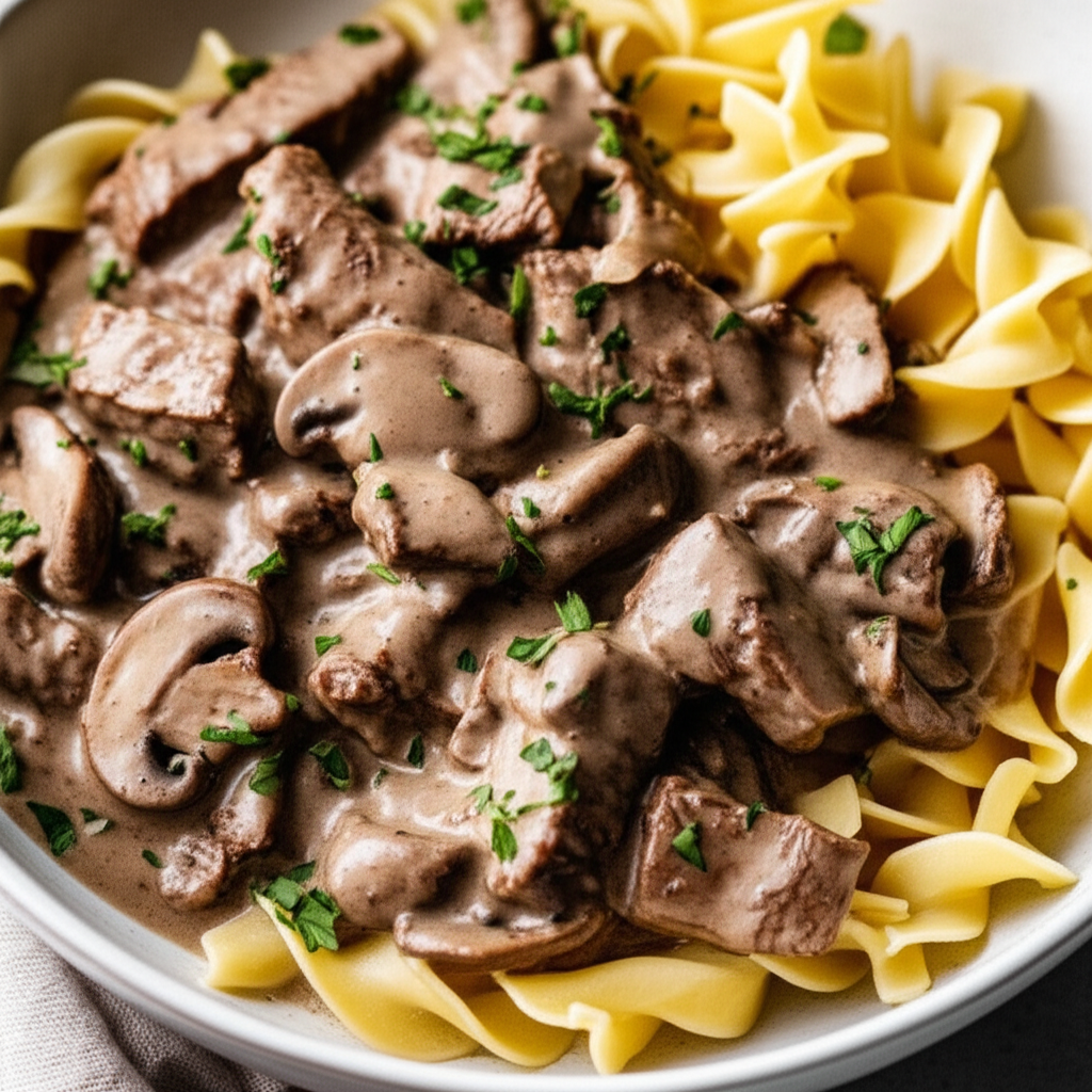 Beef Stroganoff With Cremini Porcini Mushrooms image