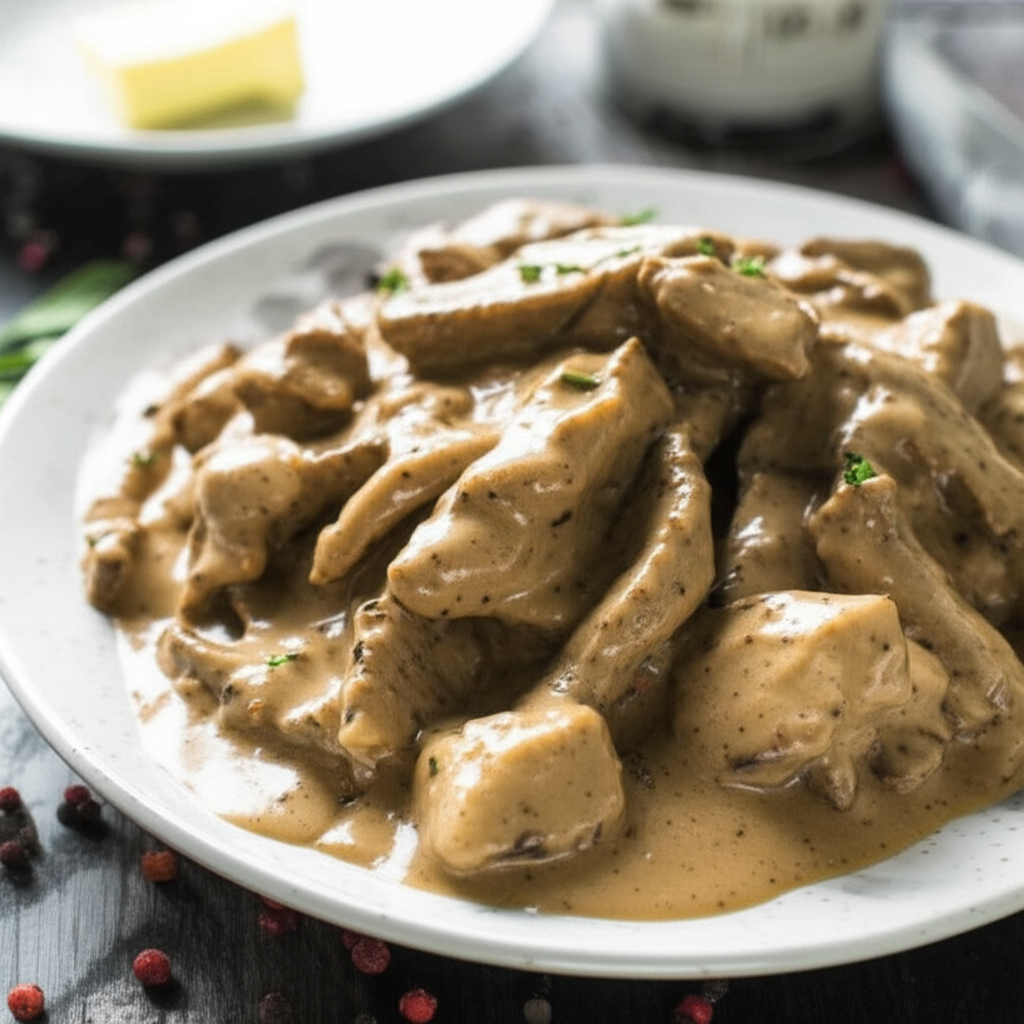 Beef Stroganov With Mustard Govjadina Po Stroganovski S Gorchi image
