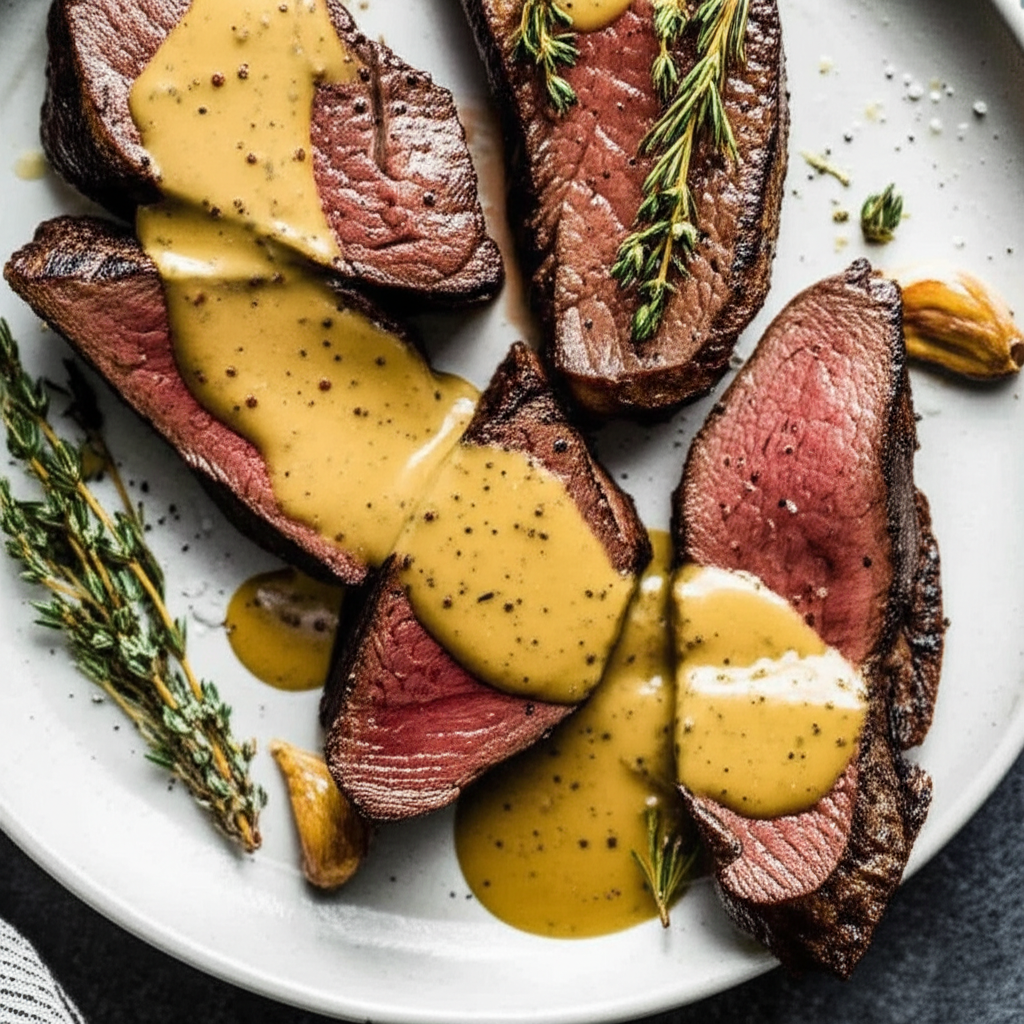 Beef Tenderloin Steaks With Mustard Cognac Sauce image