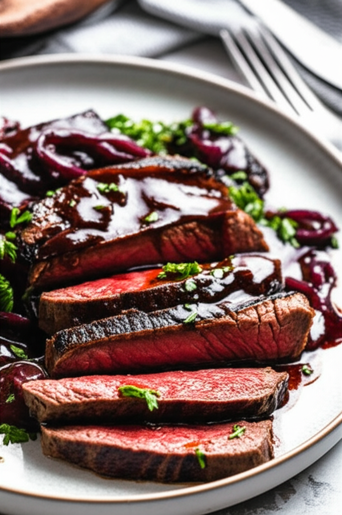 Beef Tenderloin Steaks With Red Wine Tarragon Sauce image